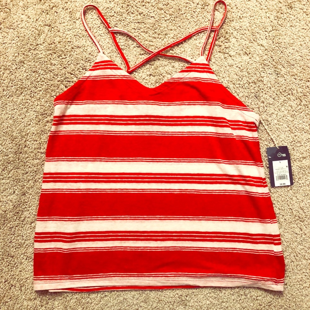 NWT ✨ Red and White Stripe Crossover Tank
